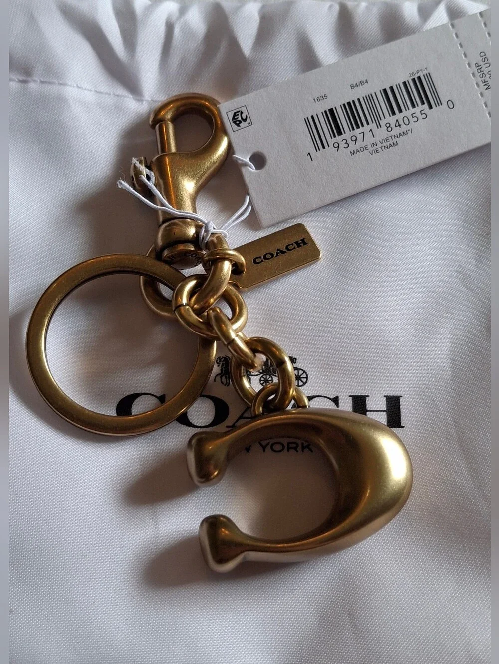 NWT Coach Brass Tone Signature Bag Charm/Keychain #1635